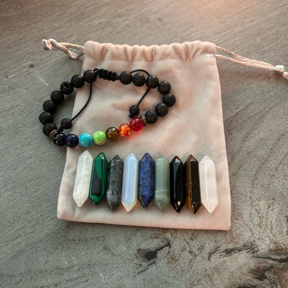 Accessories - Lava Stone 7 Chakra Braclet and 9 Set of Crystals